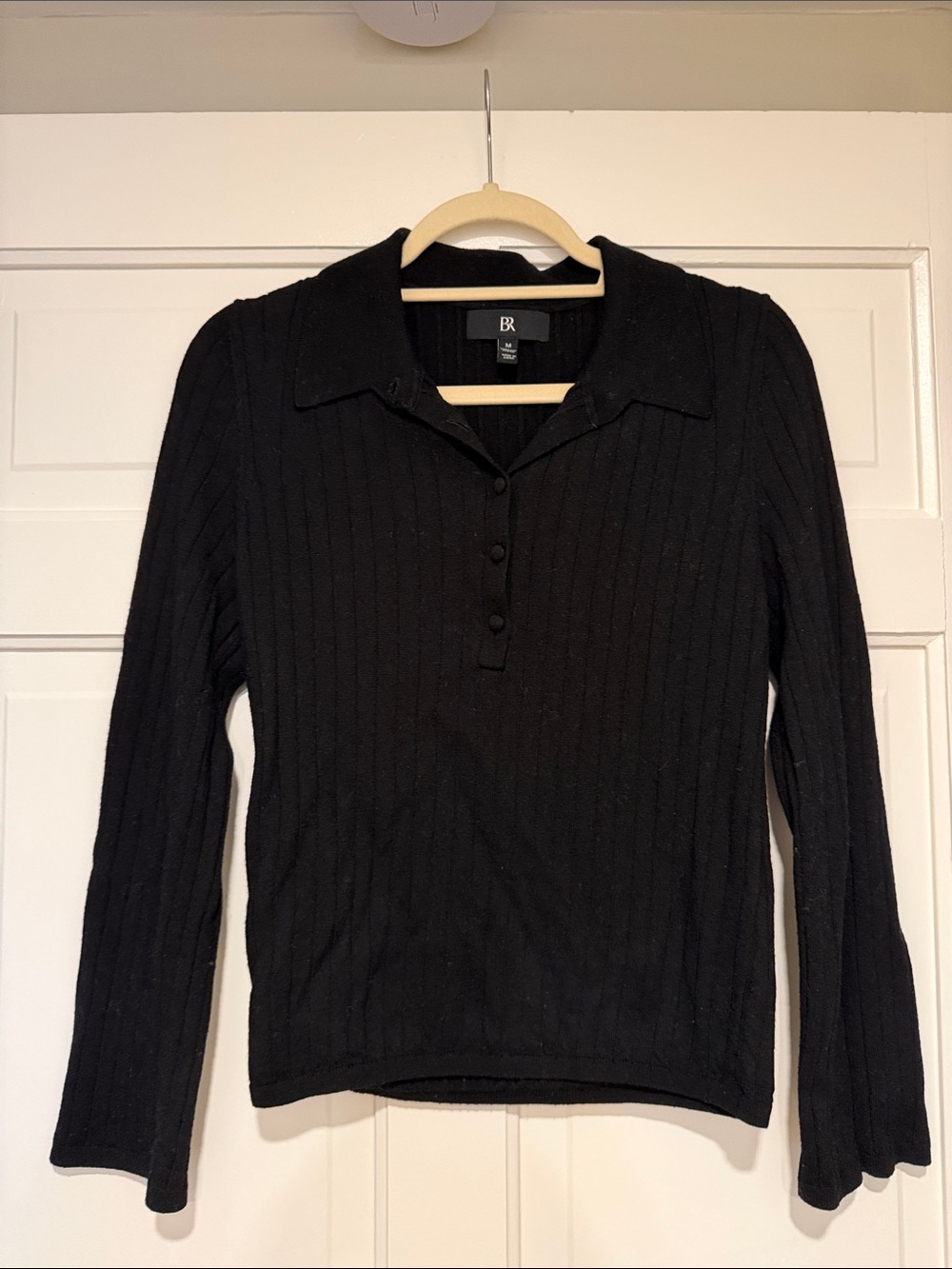 Banana Republic Black Ribbed Long Sleeve Polo Wool Sweater